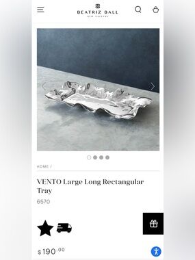 Beatriz Ball New Orleans NWOT “VENTO” Large Rectangular Tray Polished Metal